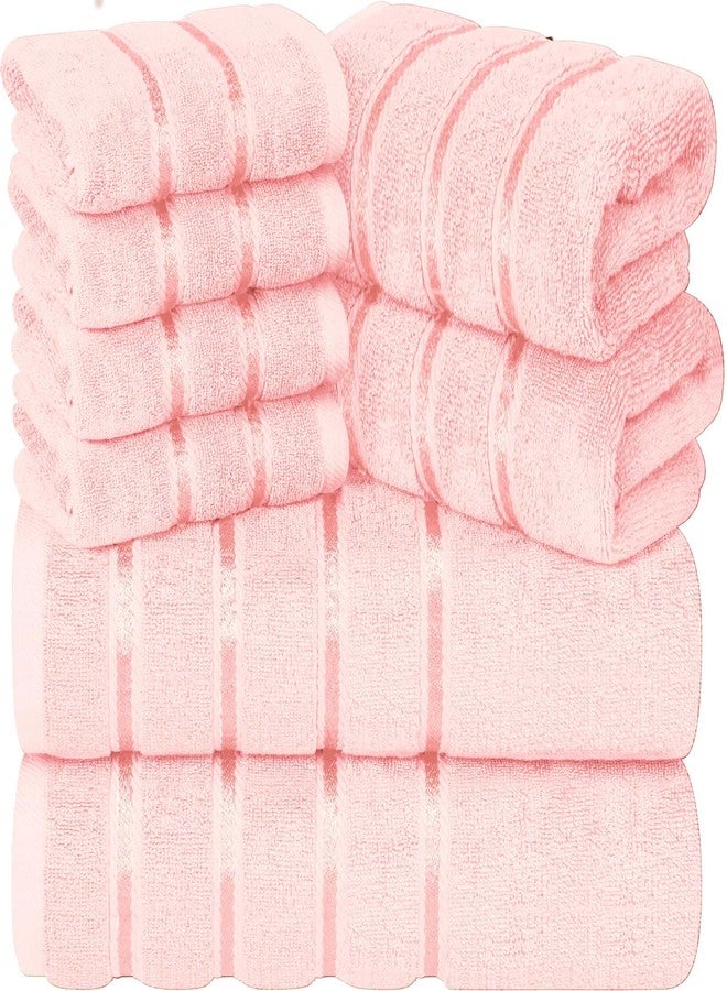 YRALY Luxury Pink Towel Set of 8-2 Bath Towels 2 Hand Towels 4 Washcloths - 600 GSM 100% Cotton Ring Spun Viscose Border Towels Set - Light Pink - Image 1