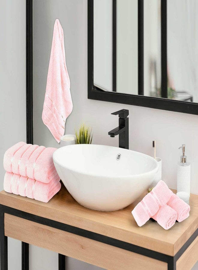 YRALY Luxury Pink Towel Set of 8-2 Bath Towels 2 Hand Towels 4 Washcloths - 600 GSM 100% Cotton Ring Spun Viscose Border Towels Set - Light Pink - Image 3