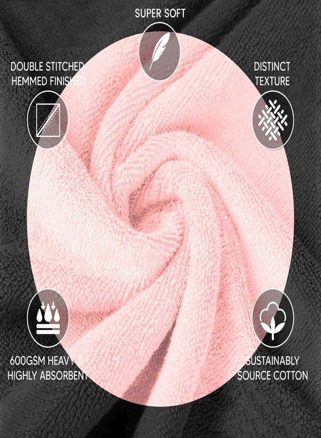 YRALY Luxury Pink Towel Set of 8-2 Bath Towels 2 Hand Towels 4 Washcloths - 600 GSM 100% Cotton Ring Spun Viscose Border Towels Set - Light Pink - Image 2