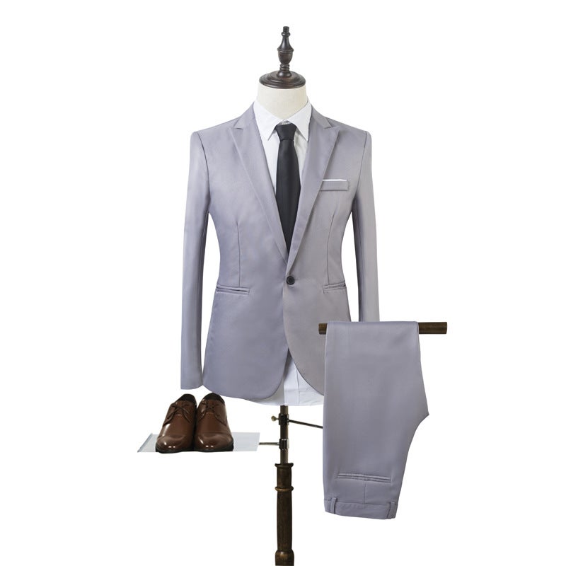 Foreign trade AliExpress mens spring and autumn fashion business slim suit suit fashion casual suit two-piece set Wholesale Gray + white shirt three-piece set 
