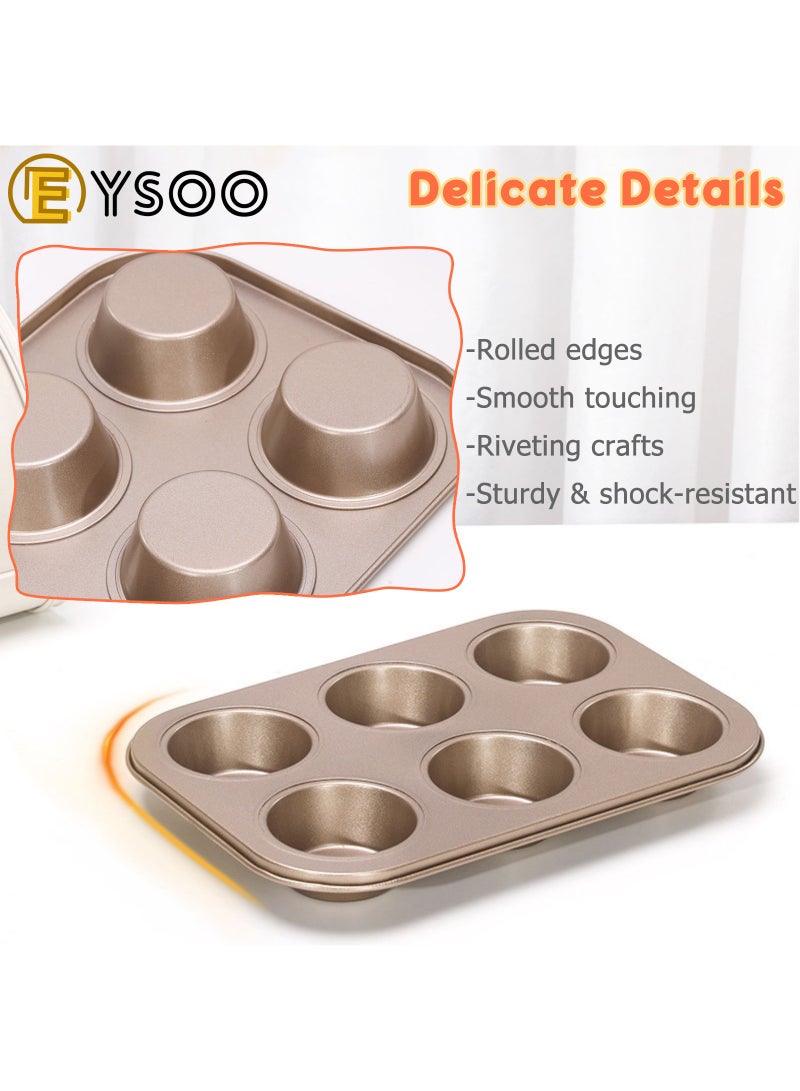 EYSOO EYSOO Nonstick Bakeware Set 7 PCS Baking Pans Set- Pizza Tray, Round/Square Pans, Loaf Pan, 6-Cup Muffin Pan Carbon Steel Baking Trays Oven Trays for Bakers Beginners with Rack & Mitts (Golden)  - Image 5