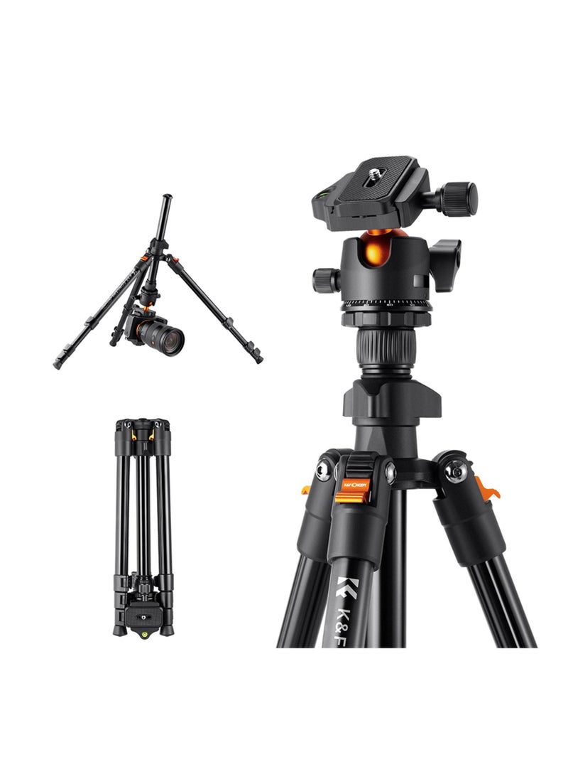K&F Concept - Portable Camera Tripod Stand Aluminum Alloy 62.99 Max. Height 17.64lbs Load Capacity Low Angle Photography Travel Tripod with Carrying Bag for DSLR Cameras - Image 1