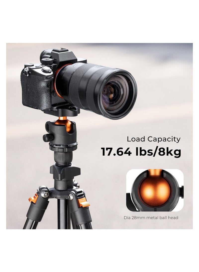 K&F Concept - Portable Camera Tripod Stand Aluminum Alloy 62.99 Max. Height 17.64lbs Load Capacity Low Angle Photography Travel Tripod with Carrying Bag for DSLR Cameras - Image 1