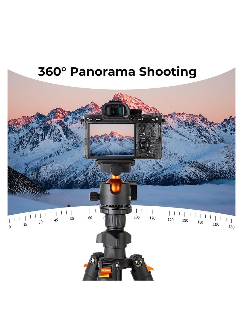 K&F Concept - Portable Camera Tripod Stand Aluminum Alloy 62.99 Max. Height 17.64lbs Load Capacity Low Angle Photography Travel Tripod with Carrying Bag for DSLR Cameras - Image 1