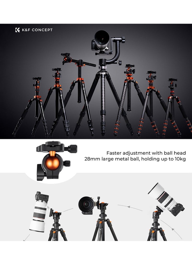 K&F Concept - Portable Camera Tripod Stand Aluminum Alloy 62.99 Max. Height 17.64lbs Load Capacity Low Angle Photography Travel Tripod with Carrying Bag for DSLR Cameras - Image 1