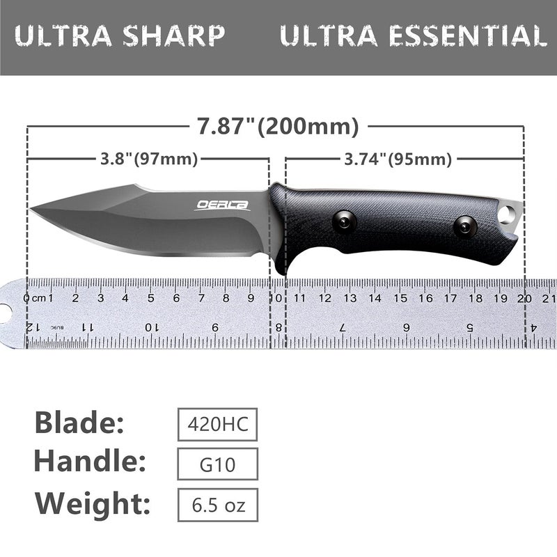 OERLA TAC Knives OLF-1009 Fixed Blade Outdoor Camping Hunting Field Knife 420HC Stainless Steel with Black G10 Handle Waist Clip EDC Kydex Sheath - Image 2
