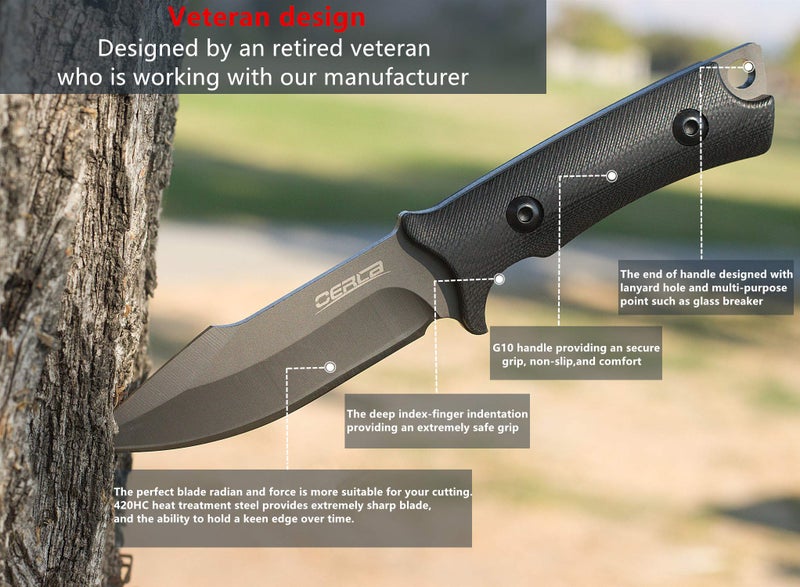OERLA TAC Knives OLF-1009 Fixed Blade Outdoor Camping Hunting Field Knife 420HC Stainless Steel with Black G10 Handle Waist Clip EDC Kydex Sheath - Image 3