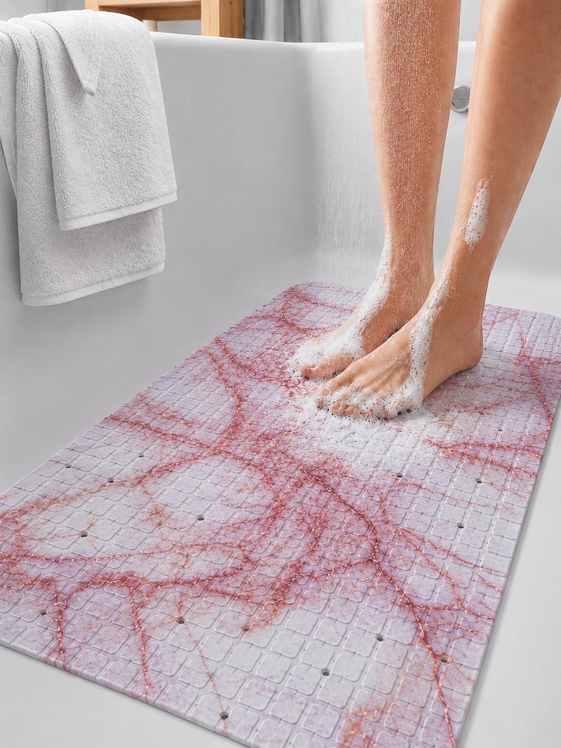 Non-Slip PVC Bathtub Mat 58 x 35 cm – Waterproof Bath Shower Mat with Suction Cups & Drain Holes, Anti-Slip Bathroom Safety Mat, Quick Dry, Machine Washable,Rose Marble - Image 1