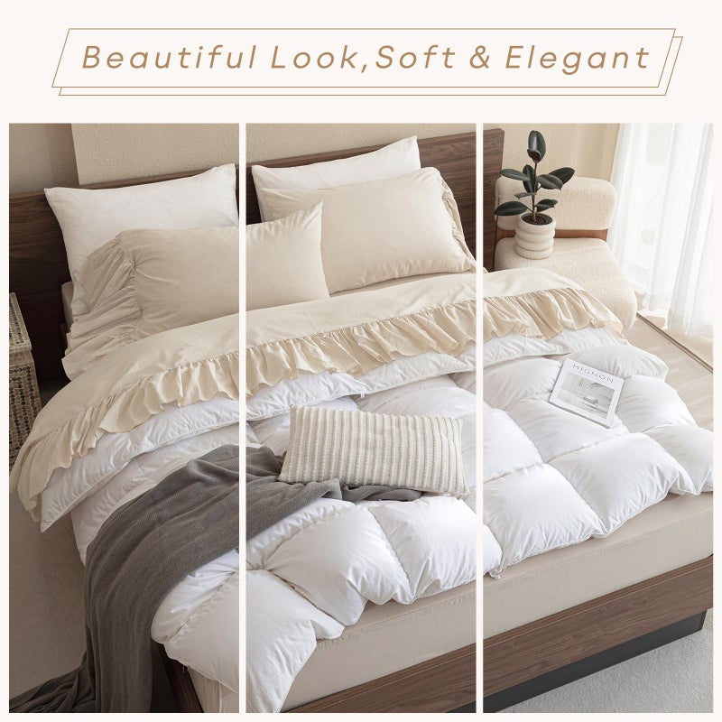 QSH 100% Cotton Queen Sheet Set, Ruffle Bed Sheets Wheat Farmhouse Shabby Vintage Chic Bedding 3 Pieces Aesthetic French Country Queen Bed Set Soft Breathable - Image 2