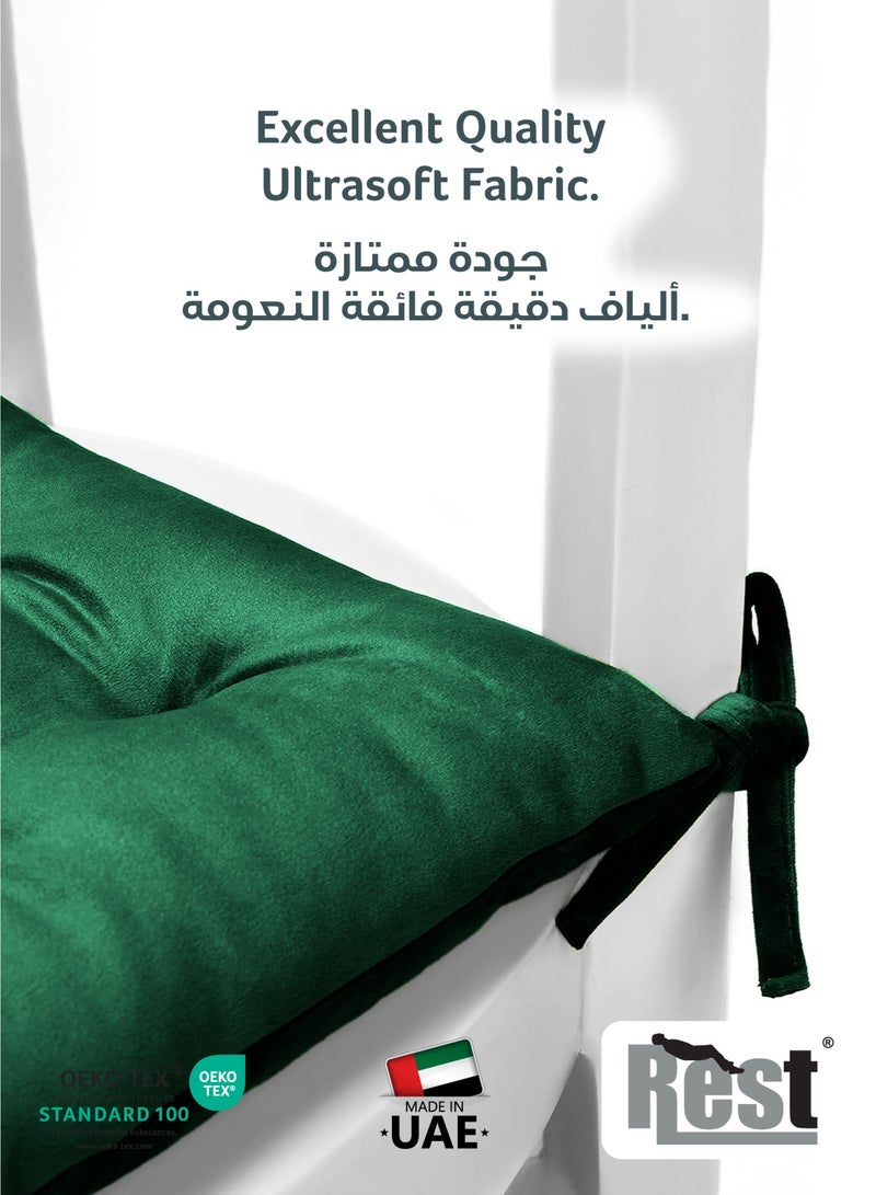 ريست REST Pack of 4 Velvet Soft Chair Pad with Seat Ties Suitable for Garden , Kitchen and Office Chairs Indoor and Outdoor  Green 40x40cm - Image 4