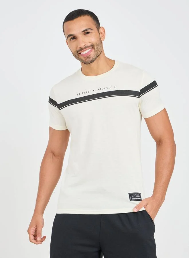 Styli Styli Contrast Panel Slogan Print Regular Fit T-Shirt with Badge Detail