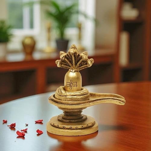 SHANTI Brass Shivling for Home Puja, Shiva Lingam for Mandir, Office Desk, Gift & Décor Height:- 2.8 Inche - Image 1