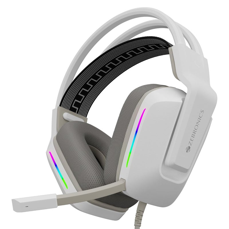 ZEBRONICS Havoc Premium Gaming Headphone with Dolby Atmos Subscription, 50mm Neodymium Drivers, Extra Soft Ear Cushion, Suspension Headband,Braided Cable (White) - Image 1