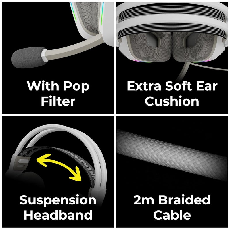 ZEBRONICS Havoc Premium Gaming Headphone with Dolby Atmos Subscription, 50mm Neodymium Drivers, Extra Soft Ear Cushion, Suspension Headband,Braided Cable (White) - Image 5