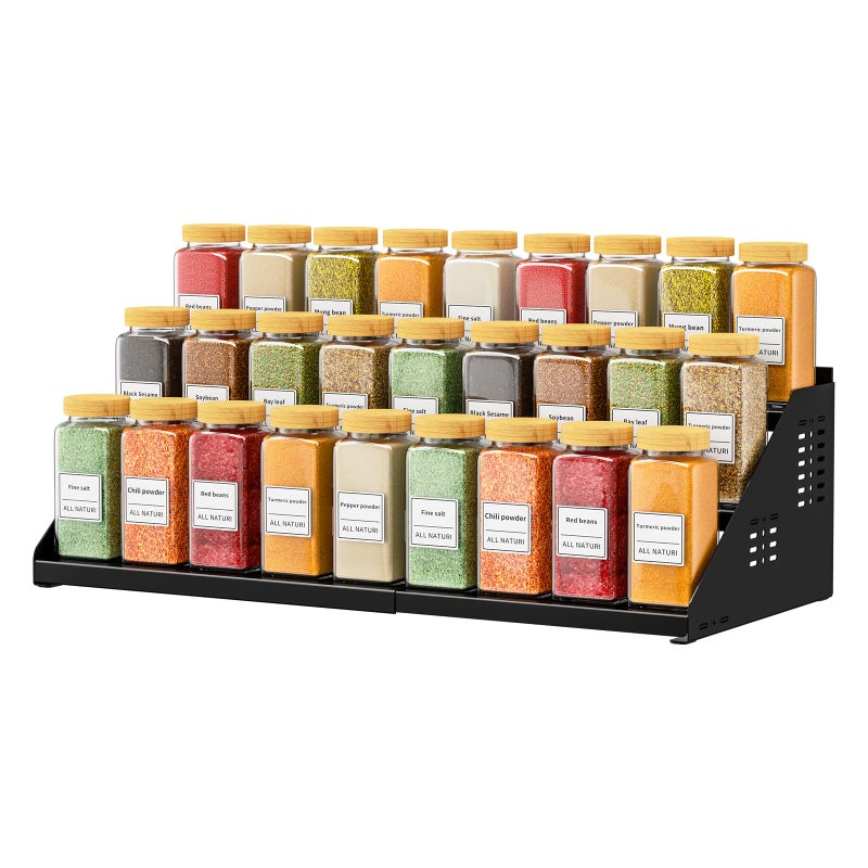 RCHYFEED Spice Rack Organizer for Cabinet, 3 Tier Spice Rack Expandable(13.4"-21.8"), Height Adjustable Spice Organization Shelf Metal Display Shelf, Spice Organization for Cabinet Countertop Pantry - Image 1