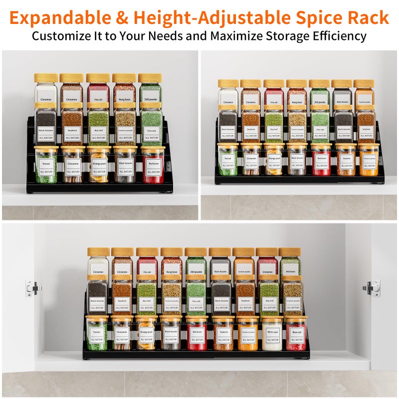 RCHYFEED Spice Rack Organizer for Cabinet, 3 Tier Spice Rack Expandable(13.4"-21.8"), Height Adjustable Spice Organization Shelf Metal Display Shelf, Spice Organization for Cabinet Countertop Pantry - Image 4
