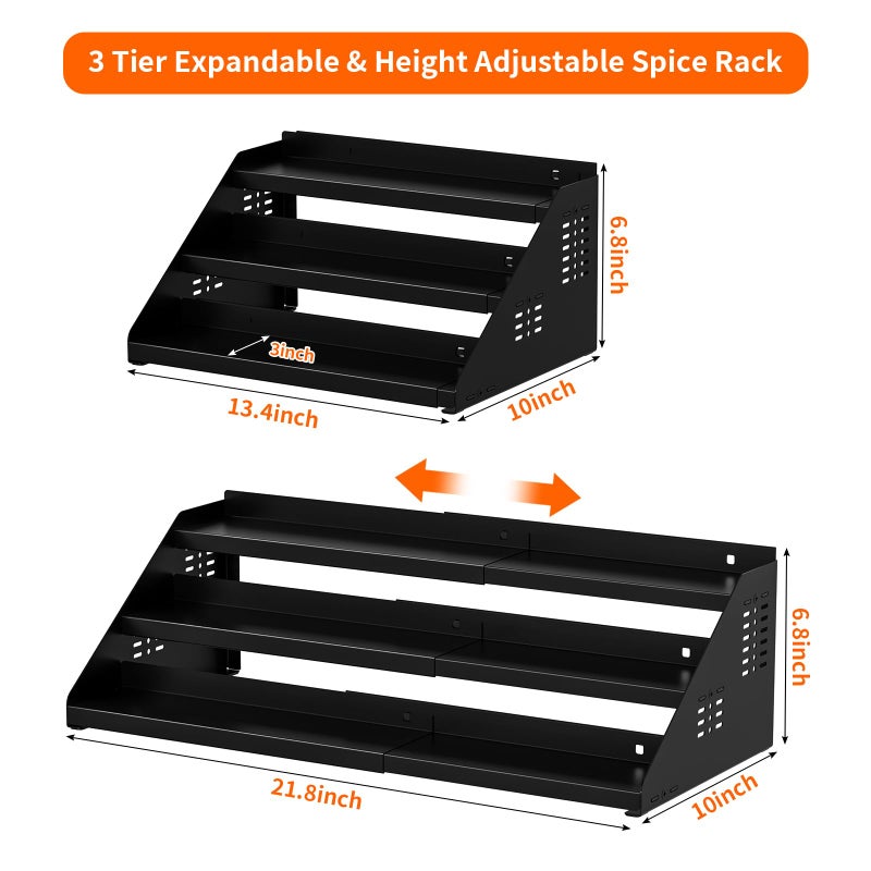 RCHYFEED Spice Rack Organizer for Cabinet, 3 Tier Spice Rack Expandable(13.4"-21.8"), Height Adjustable Spice Organization Shelf Metal Display Shelf, Spice Organization for Cabinet Countertop Pantry - Image 3
