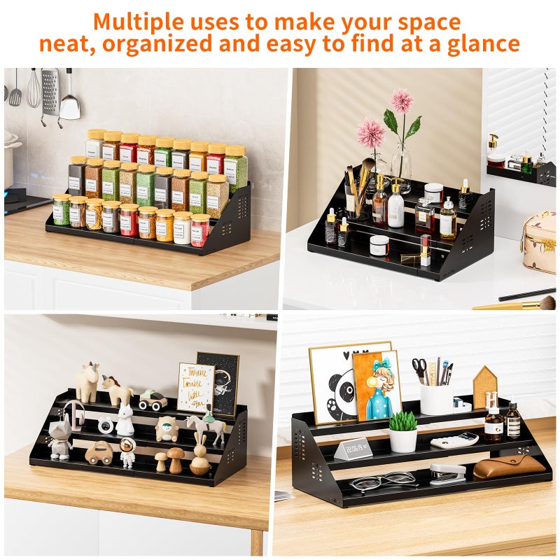 RCHYFEED Spice Rack Organizer for Cabinet, 3 Tier Spice Rack Expandable(13.4"-21.8"), Height Adjustable Spice Organization Shelf Metal Display Shelf, Spice Organization for Cabinet Countertop Pantry - Image 5