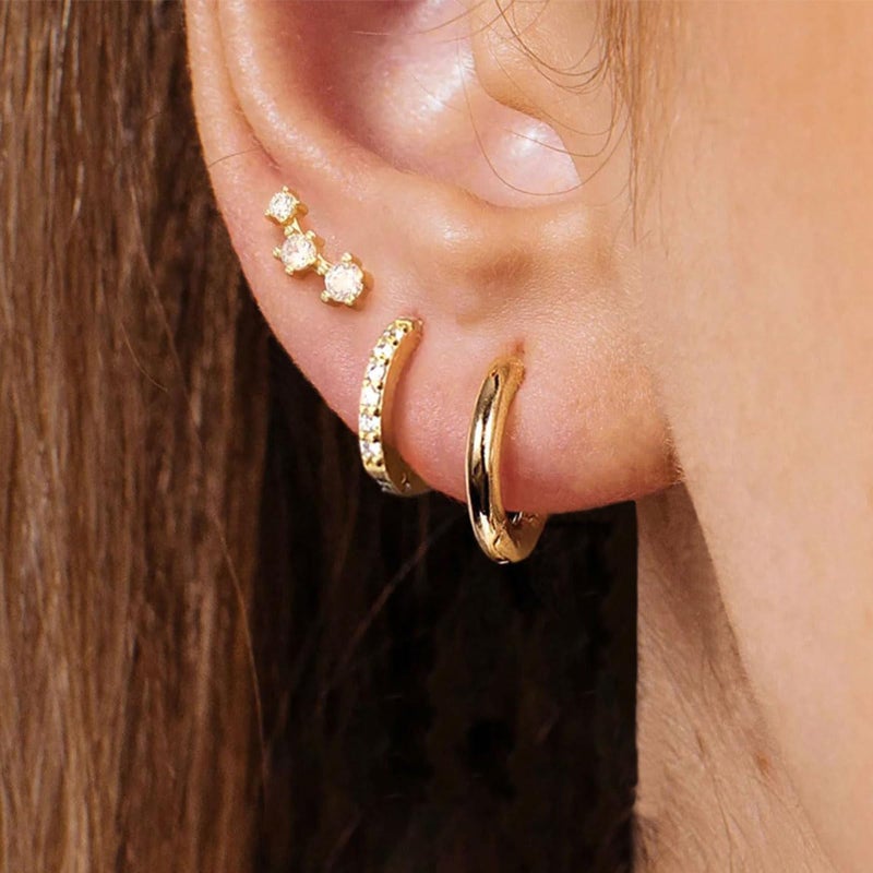 YEEZII Gold Stud Earrings for Women, 3 Pairs 14K Hypoallergenic Cartilage Earrings for Multiple Piercing, Dainty Small Stackable Gold Hoop Earrings Set (Yellow Gold) - Image 2
