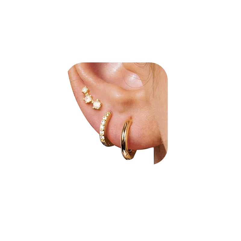 YEEZII Gold Stud Earrings for Women, 3 Pairs 14K Hypoallergenic Cartilage Earrings for Multiple Piercing, Dainty Small Stackable Gold Hoop Earrings Set (Yellow Gold) - Image 1