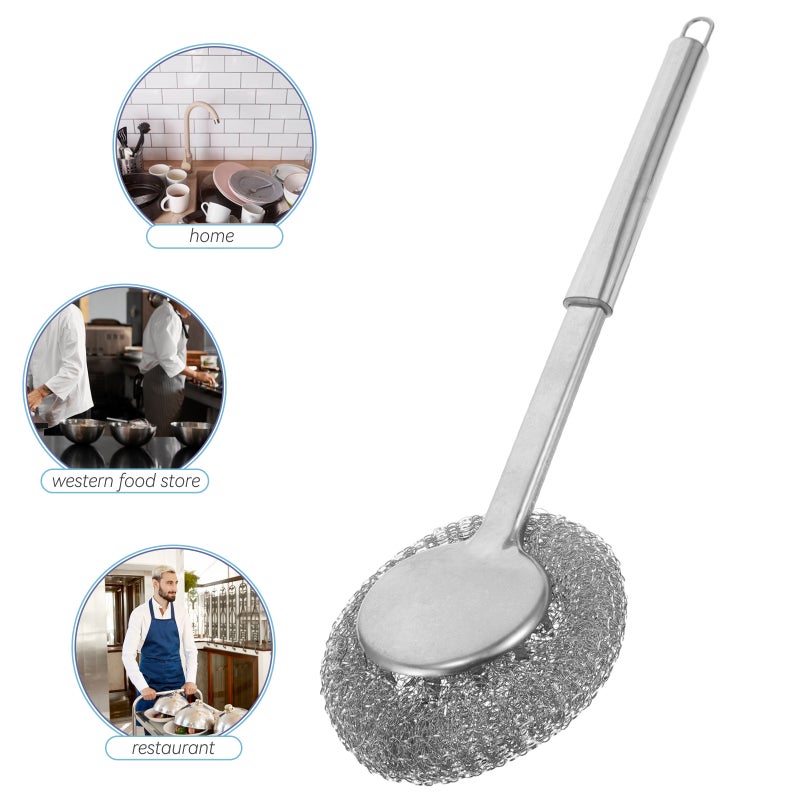 Stainless Steel Wool Scrubber With Handle Heavy Duty Dish Scrubber Steel Brush For Cleaning Pots Pans Grills Sink Kitchen Cleaning Tool - Image 3