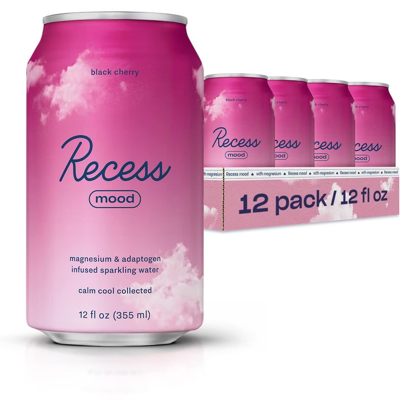Recess Mood Magnesium & Adaptogen Drink, Relaxation Beverage, 12 ounce (Black Cherry, 12 pack) - Image 1