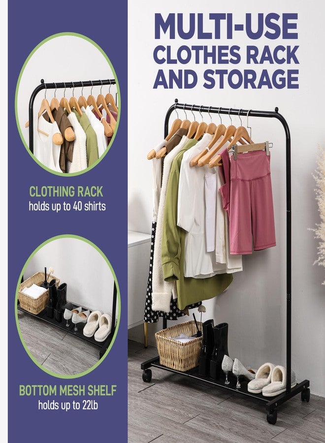 Lifemaster Alloy Steel Clothes Rack - Pack of 1 Versatile, Ample Storage Space, Simple Assembly, Hanging Garment and Clothes Rolling Rack with Wheels - Black - Image 3
