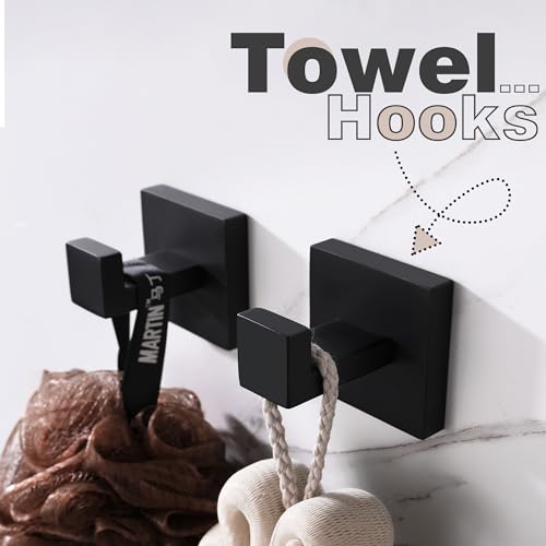 LANC Black Towel Hook for Bathroom Wall Hook, Heavy Duty SUS304 Stainless Steel Kitchen/Bathroom Hook, Matte Black Robe Hook for Hanging Towels,Clothes,Coat,Sponges, A8805MB - Image 4