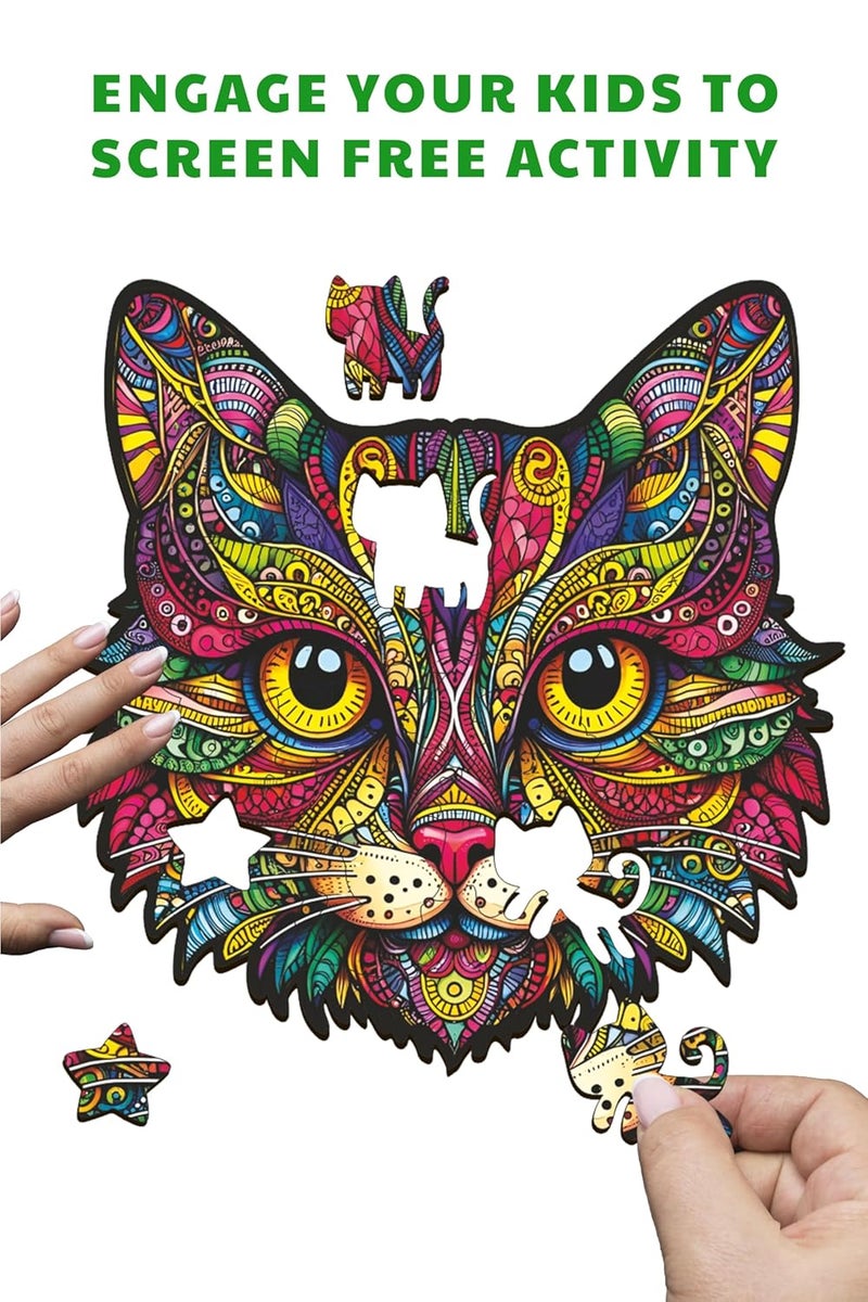 Webby Cat Jigsaw Puzzle | Majestic Colourful Animal | Travel Game | Zentangle Art Design Wooden Puzzle Toy for Kids & Adults (25 Pieces) - Image 5