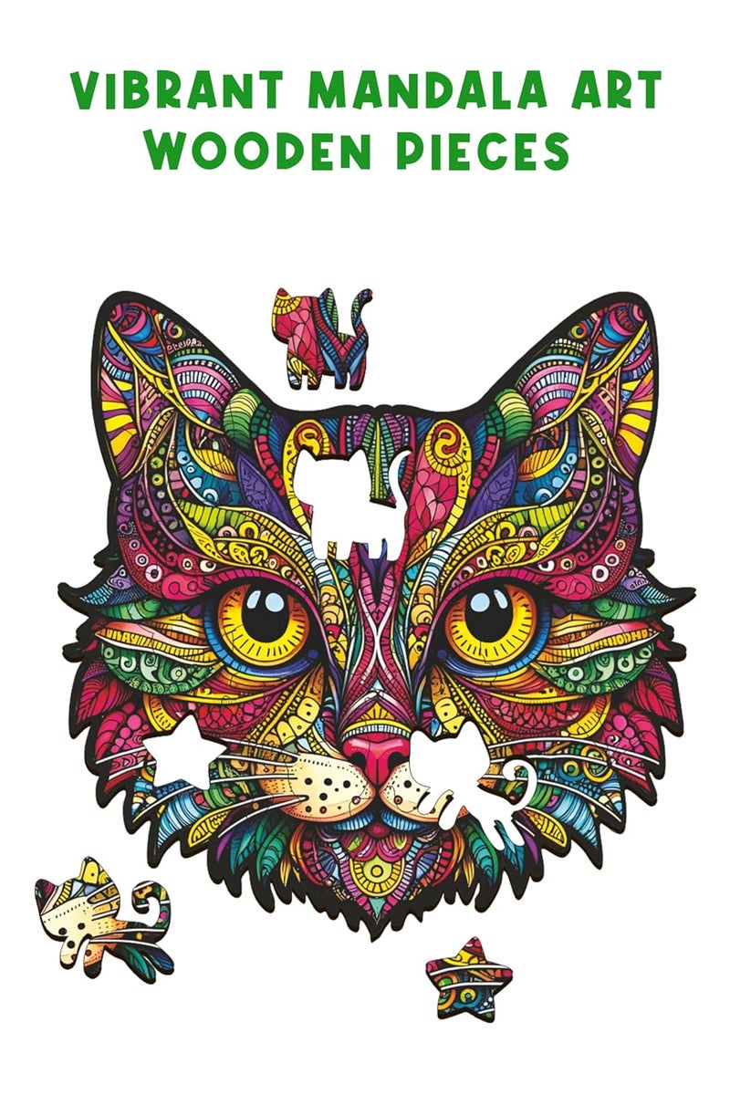 Webby Cat Jigsaw Puzzle | Majestic Colourful Animal | Travel Game | Zentangle Art Design Wooden Puzzle Toy for Kids & Adults (25 Pieces) - Image 2