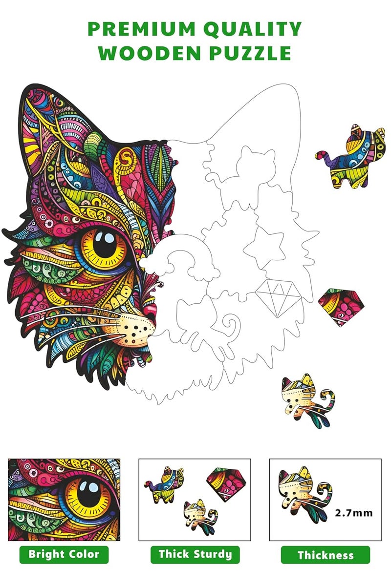 Webby Cat Jigsaw Puzzle | Majestic Colourful Animal | Travel Game | Zentangle Art Design Wooden Puzzle Toy for Kids & Adults (25 Pieces) - Image 4