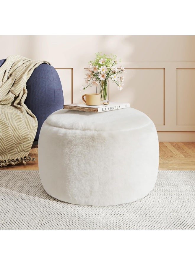 Round foam-filled footrest, floor chair for living room, children's room, bedroom, soft and modern footrest ideal for your feet's comfort (white, 20 inches) - Image 1
