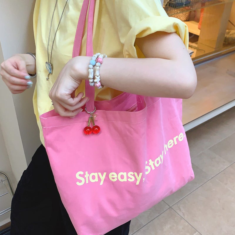Korean-style Dopamine Color-block Letter Print Canvas Bag Women's Casual Large Capacity Shoulder Bag Summer Tote Bag - Image 3