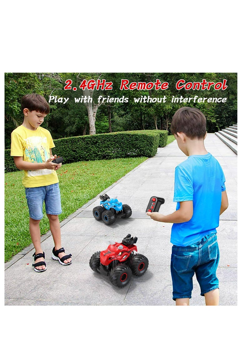 SOLARAE Remote Control Monster Trucks, 2.4 GHz High-Speed RC Dinosaur Car & 360Â°Stunt 2 Rechargeable Batteriesï¼ŒDinosaur Toys for Kids 3 4 5 6 7 8 (Red) - Image 4