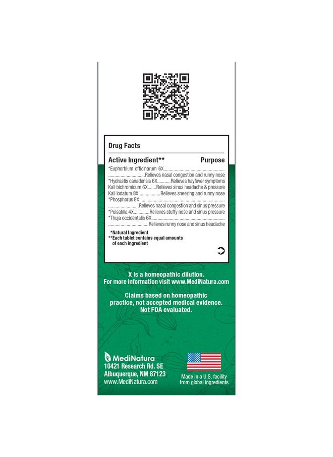 MediNatura - Bhi Sinus Natural Congestion Relief 7 Targeted Homeopathic Active Ingredients Help Relieve Nasal Cold Symptoms, Pain, Pressure & Headache Extra Strength Support For Women & Men - 100 Tablets - Image 1