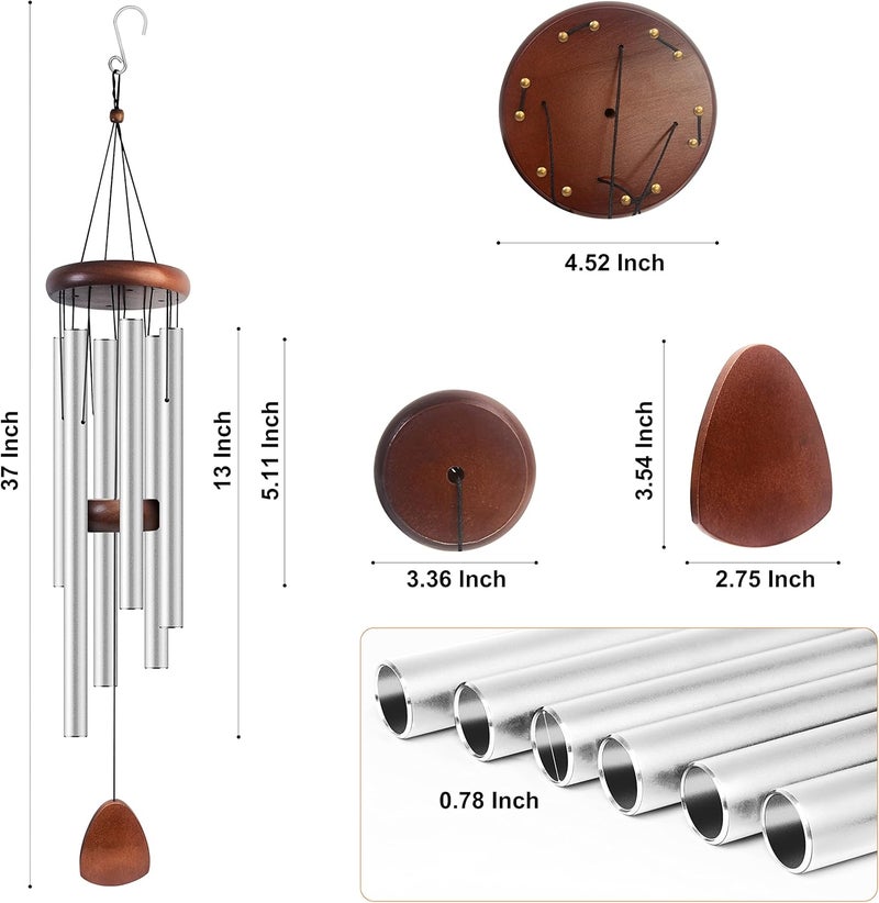 Bursvik Large Aluminium Classic Wind Chimes 37 Inches to Create a Zen Atmosphere Suitable for Outdoor, Garden, Patio Decoration with Wind Catcher as A Gift for Unisex(Silver) - Image 2