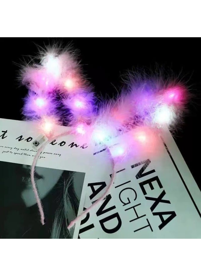 Generic Glowing Toys - Led Light Up Toys Flashing Light Glow Sticks Glow Bracelets Up For Kids Party Favors-Specifications:14 Lights Feather Rabbit Ears Pink + Colored Lights  - Image 1