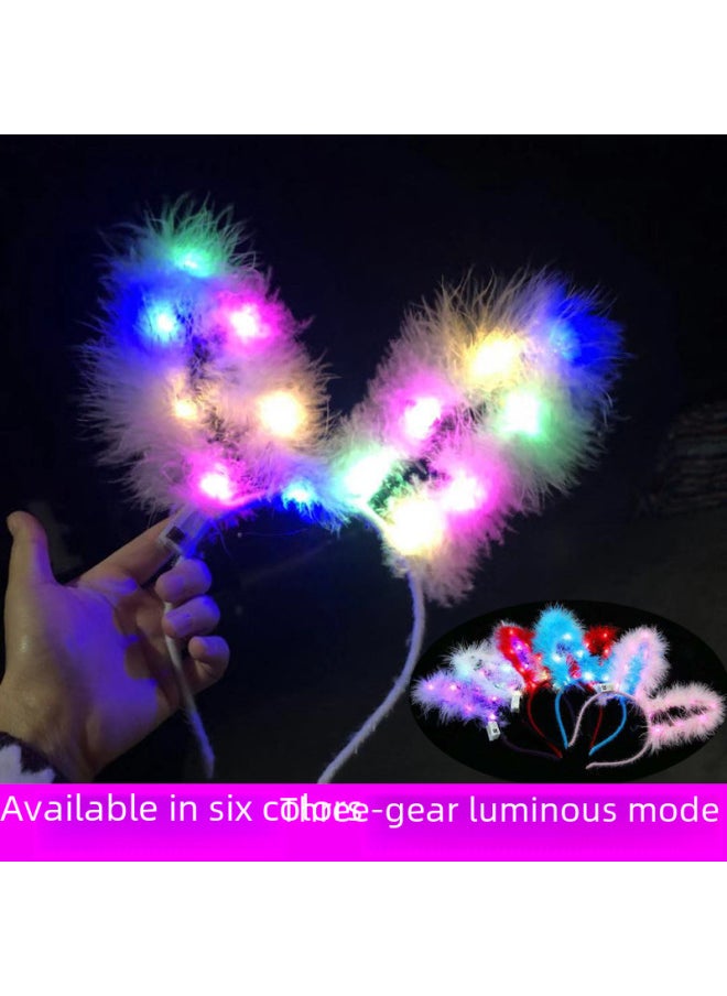Generic Glowing Toys - Led Light Up Toys Flashing Light Glow Sticks Glow Bracelets Up For Kids Party Favors-Specifications:14 Lights Feather Rabbit Ears Pink + Colored Lights  - Image 4