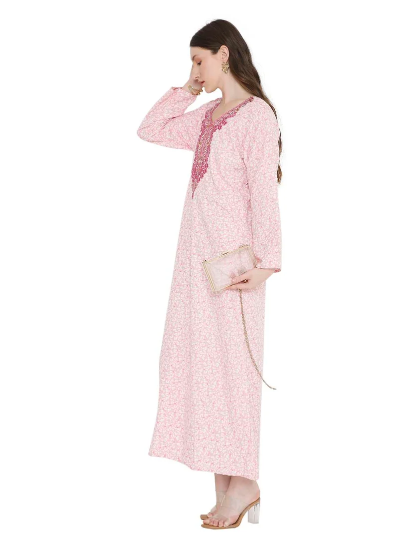HANA & SARA elegant thread embroidery with tiny prints arabic kaftan jalabiya dresses