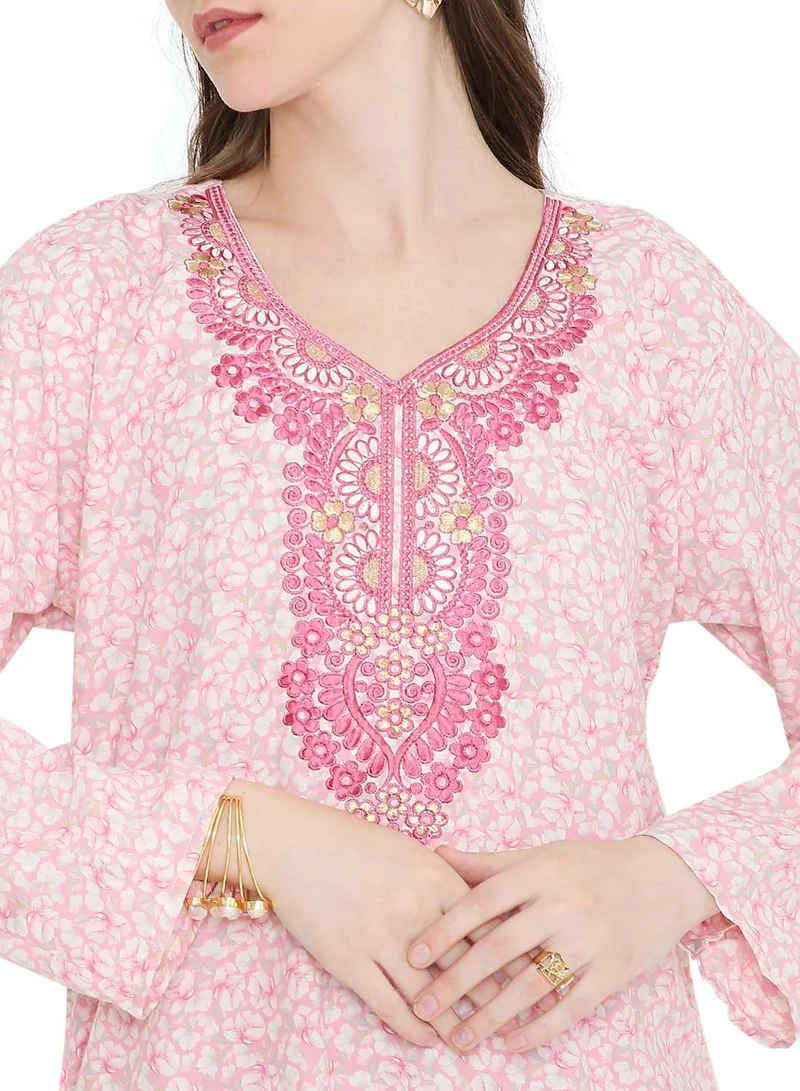 HANA & SARA elegant thread embroidery with tiny prints arabic kaftan jalabiya dresses