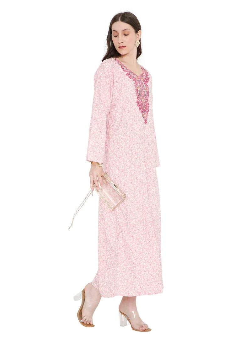 HANA & SARA elegant thread embroidery with tiny prints arabic kaftan jalabiya dresses