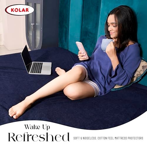 Kolar Premium Cotton Feel Mattress Protector| 100% Water Proof Protector King Size 78x72 Inches | Breathable and Hypoallergenic Ultra Soft Fitted Bed Protector Cover - King, Blue - Image 4
