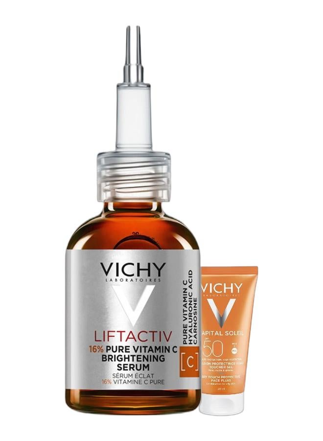 VICHY Liftactiv Vitamin C 16% Serum for Anti Aging And Brightening 20ml + Capital Soleil Dry Touch Anti Shine Sunscreen 50ml - Image 1