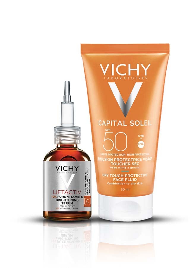VICHY Liftactiv Vitamin C 16% Serum for Anti Aging And Brightening 20ml + Capital Soleil Dry Touch Anti Shine Sunscreen 50ml - Image 1