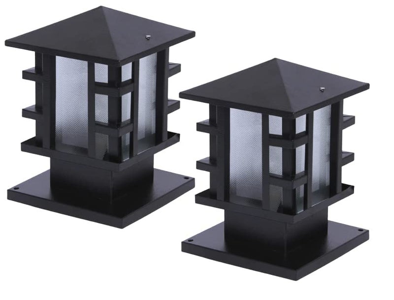 LEGEEN Waterproof Gate Light Lamp Set of2 Black Metal and Acrylic Glass Shade Light Lamp for Garden Pillar Pole Post Entrence Exterior Outdoor Lighting Bulb Included - Image 1