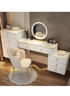 AWD Simple Advanced Solid Wood Dressing Table for Bedroom Makeup Table with Massive Storage Side Table with Drawers Smart Mirror and a Chair.  - Image 1