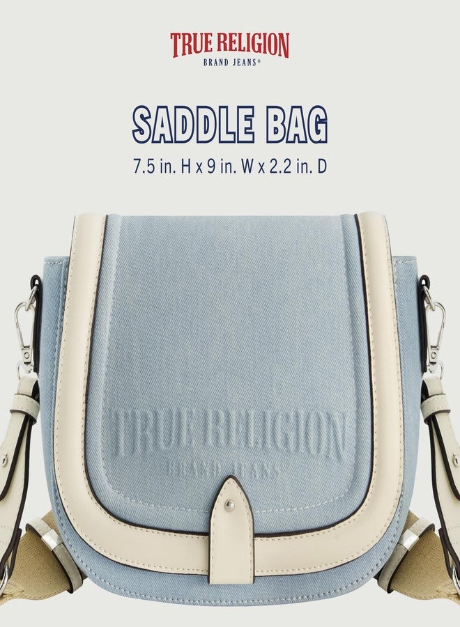 True Religion Saddle Bag, Women's Denim and Faux Leather Crossbody Purse with Adjustable Shoulder Strap, Light Blue, One Size - Image 2
