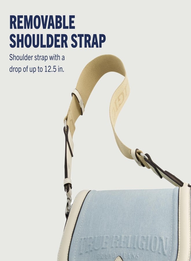 True Religion Saddle Bag, Women's Denim and Faux Leather Crossbody Purse with Adjustable Shoulder Strap, Light Blue, One Size - Image 4