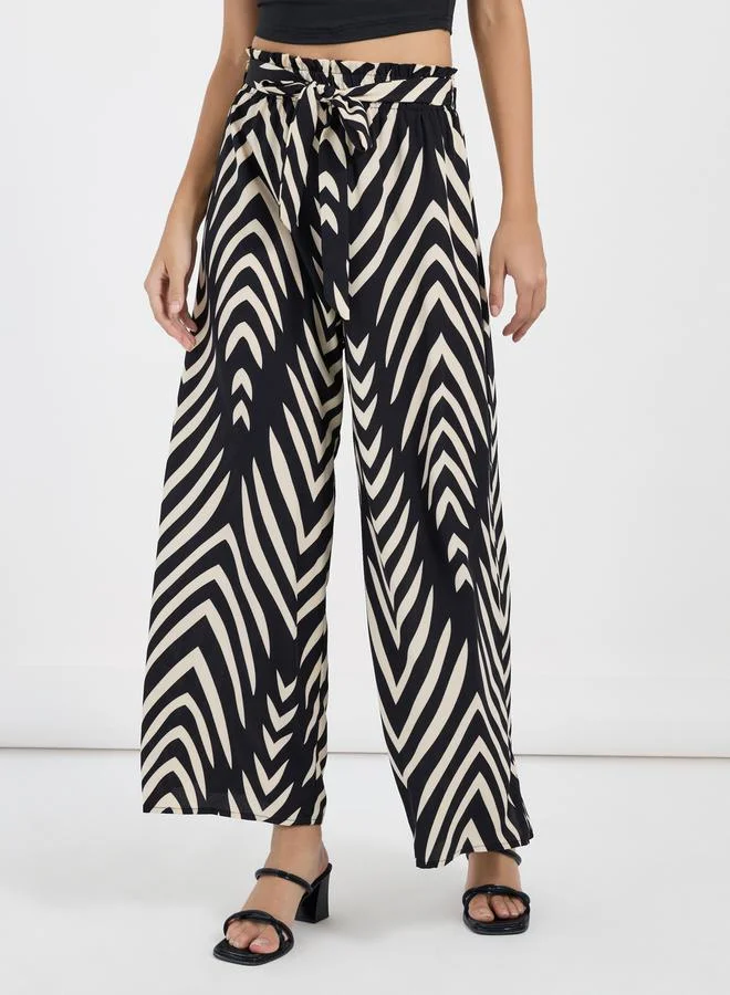 Styli Square Neck Knit Cami Top & Printed Wide Leg Pants Co-Ords