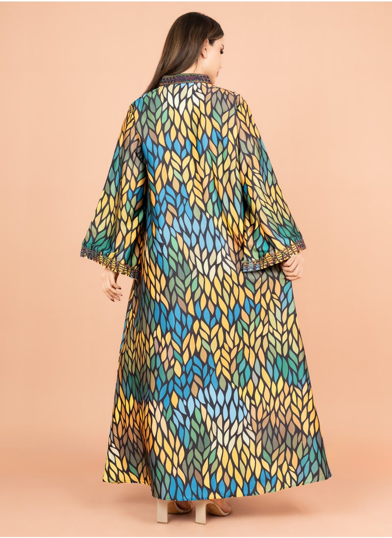 اكسا - جلابية مطرزة عنق اسيوي IK1013 اسود - Image 1